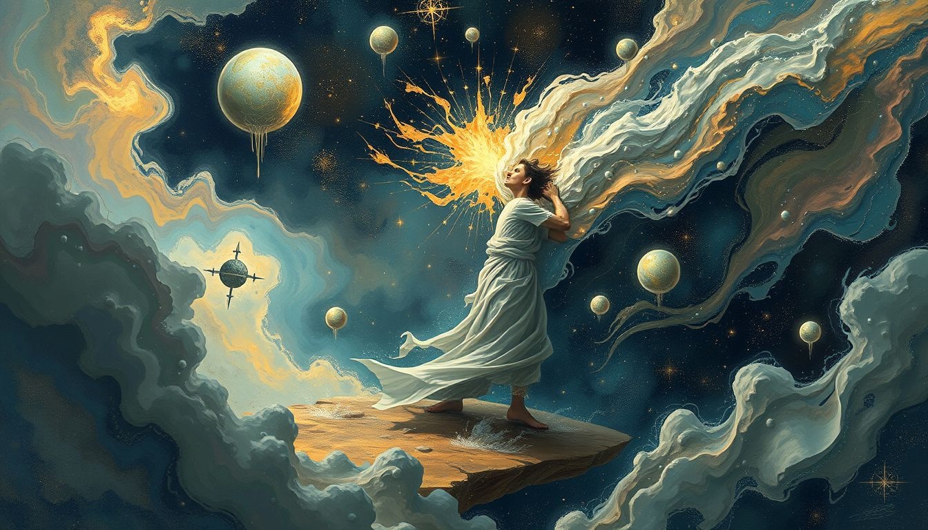 Vechtend in een overall symboliseert innerlijke strijd en zelfbeheersing.