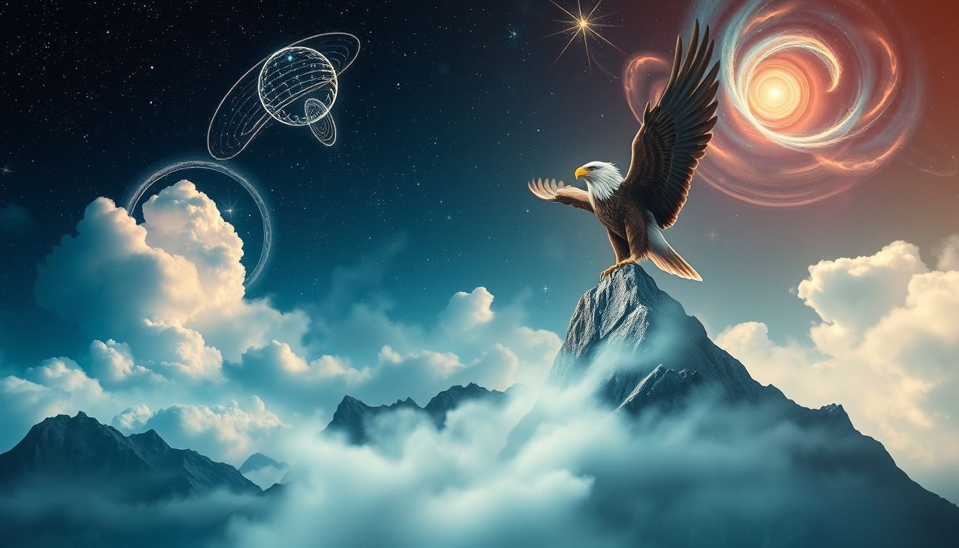 Een adelaar op een bergtop symboliseert vrijheid en overzicht.