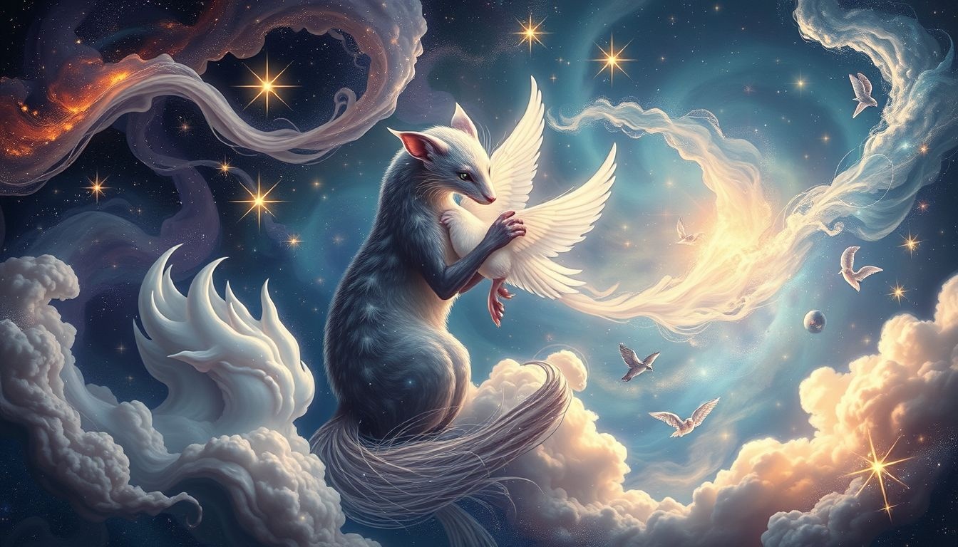 Een hermelijn en vogel samen symboliseren vrijheid en zuiverheid.