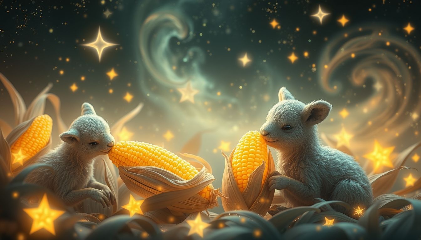 Dromen over dieren die maiskolven eten symboliseren natuurlijke overvloed en beschermers.