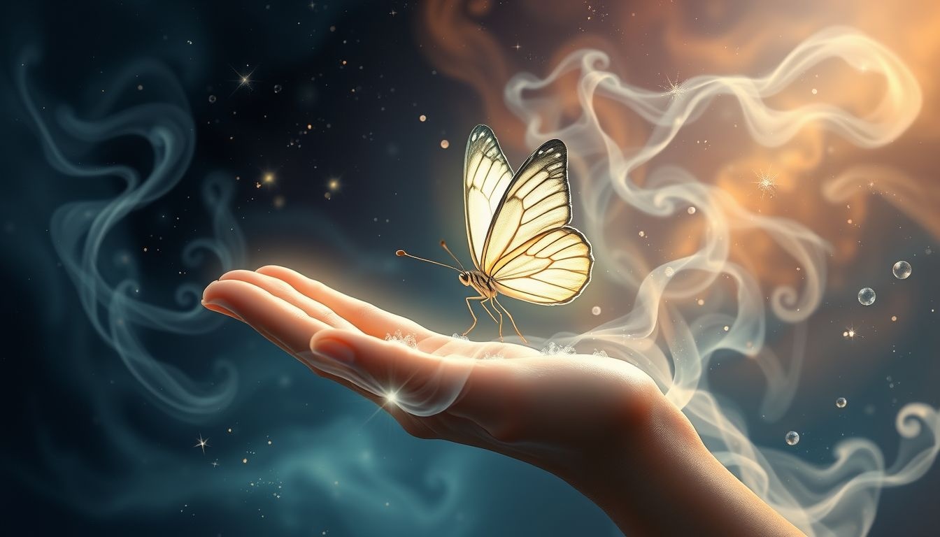Een vlinder op je hand symboliseert transformatie en persoonlijke groei.