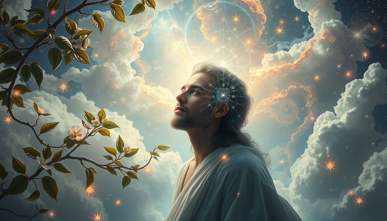 Een theoloog in de natuur symboliseert spirituele groei en innerlijke rust.