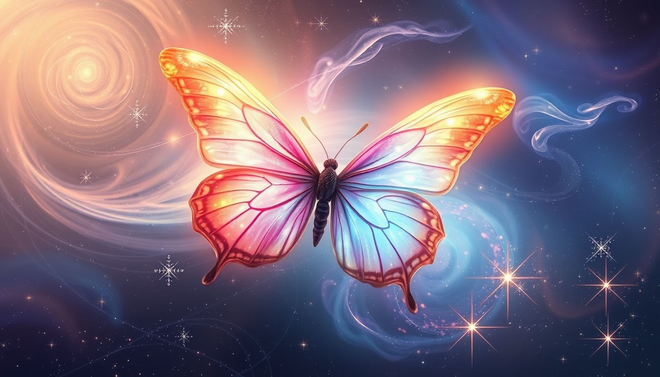 Een kleurrijke vlinder symboliseert transformatie en vreugde in dromen.