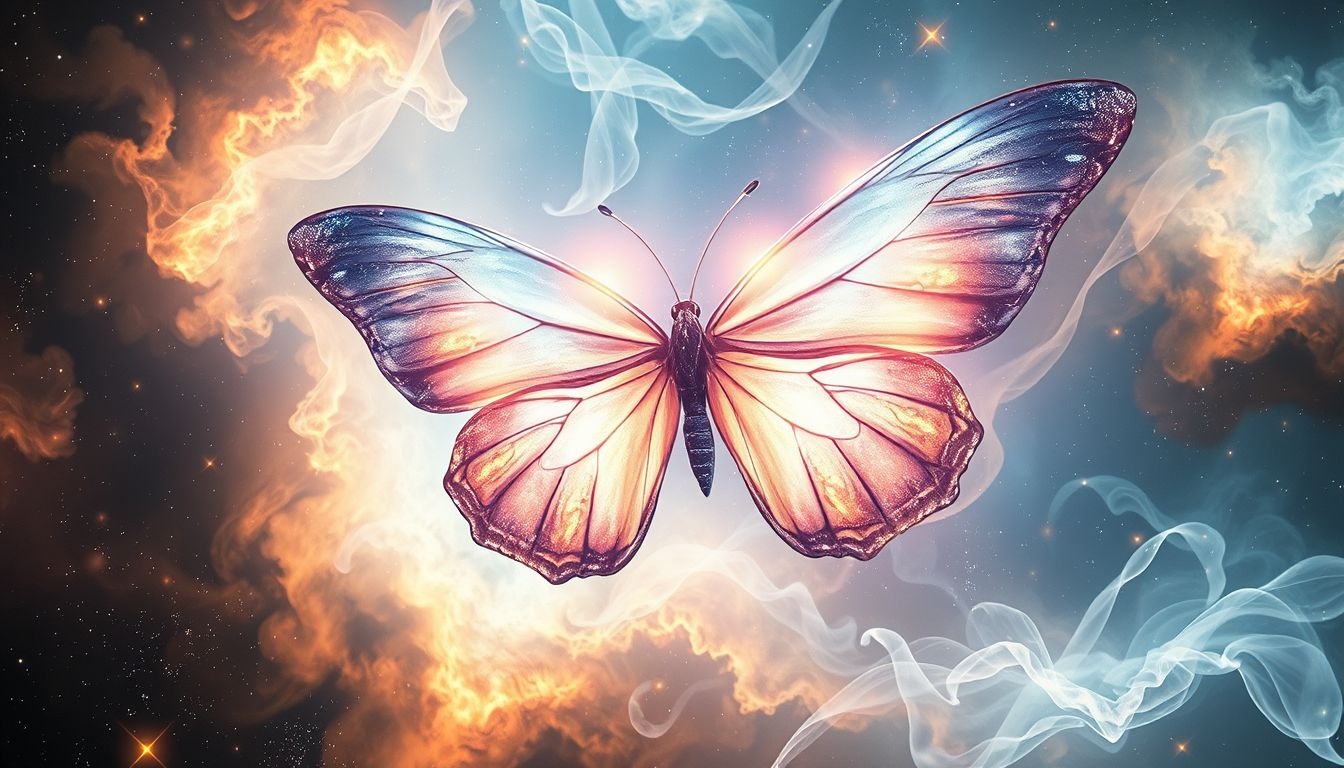 Een gigantische vlinder symboliseert grote transformatie en vrijheid.