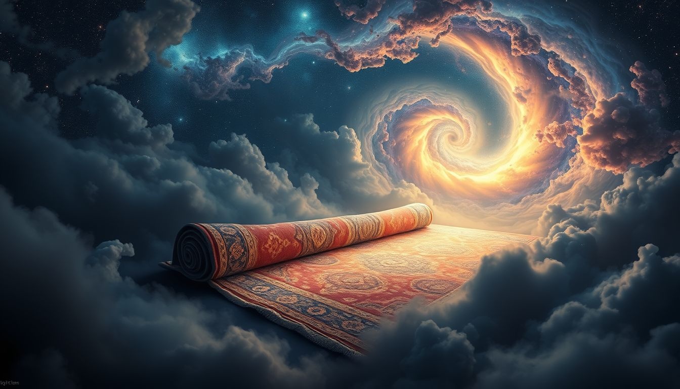 Een zelfoprollend Perzisch tapijt symboliseert onverwachte levenswendingen.