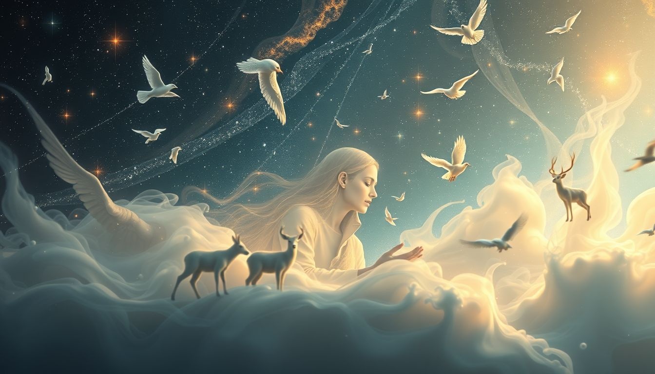 Een melker tussen dieren symboliseert harmonie en overvloed in leven.