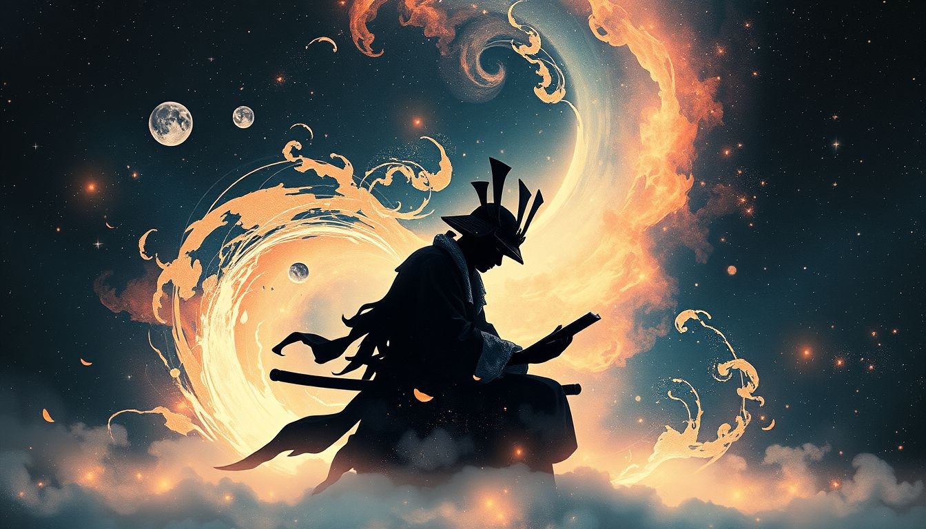 Een samurai die een gedicht schrijft symboliseert innerlijke kracht en creativiteit.