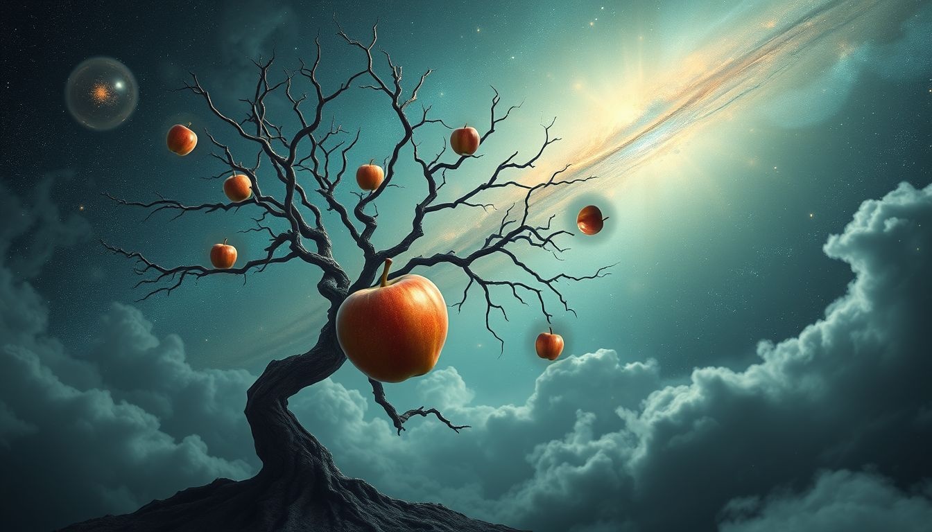 Een dode appelboom symboliseert vaak het einde van een levensfase.