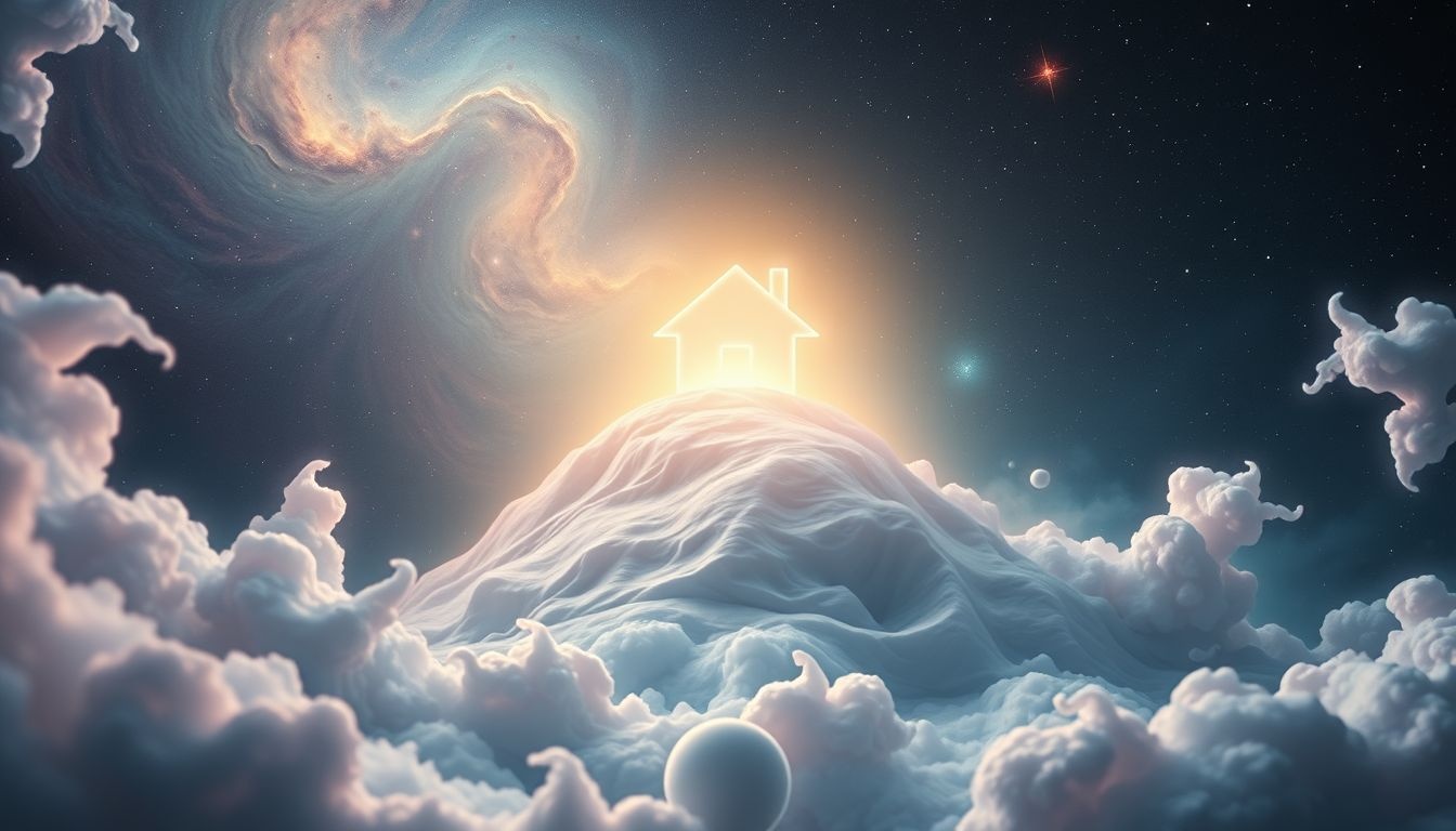 Een huis op de top symboliseert het bereiken van succes en doelen.