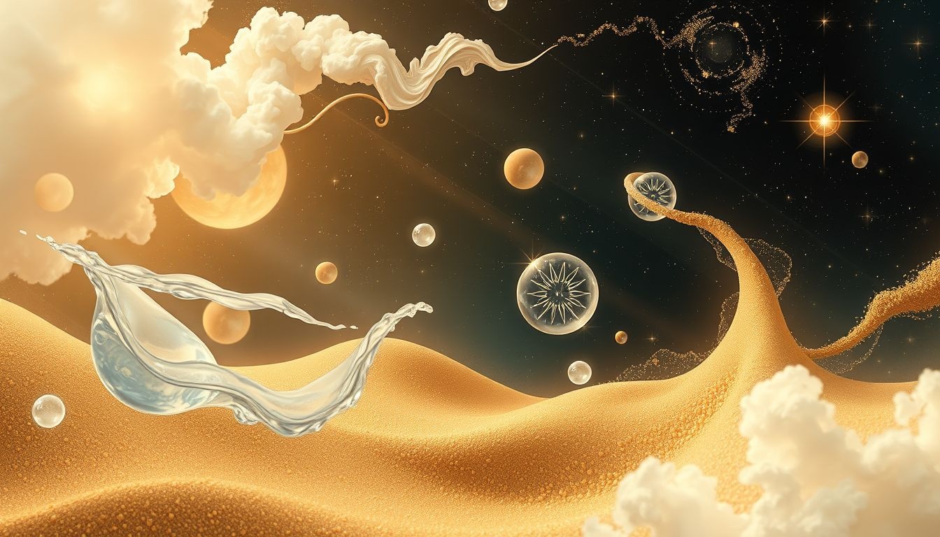 Water symboliseert emoties, zand staat voor vergankelijkheid en geduld.