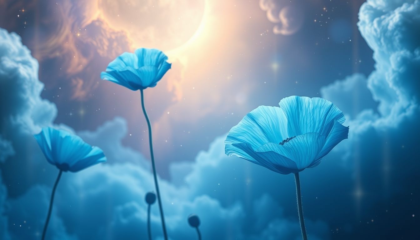 Blauwe papavers symboliseren vaak innerlijke rust en spirituele groei.