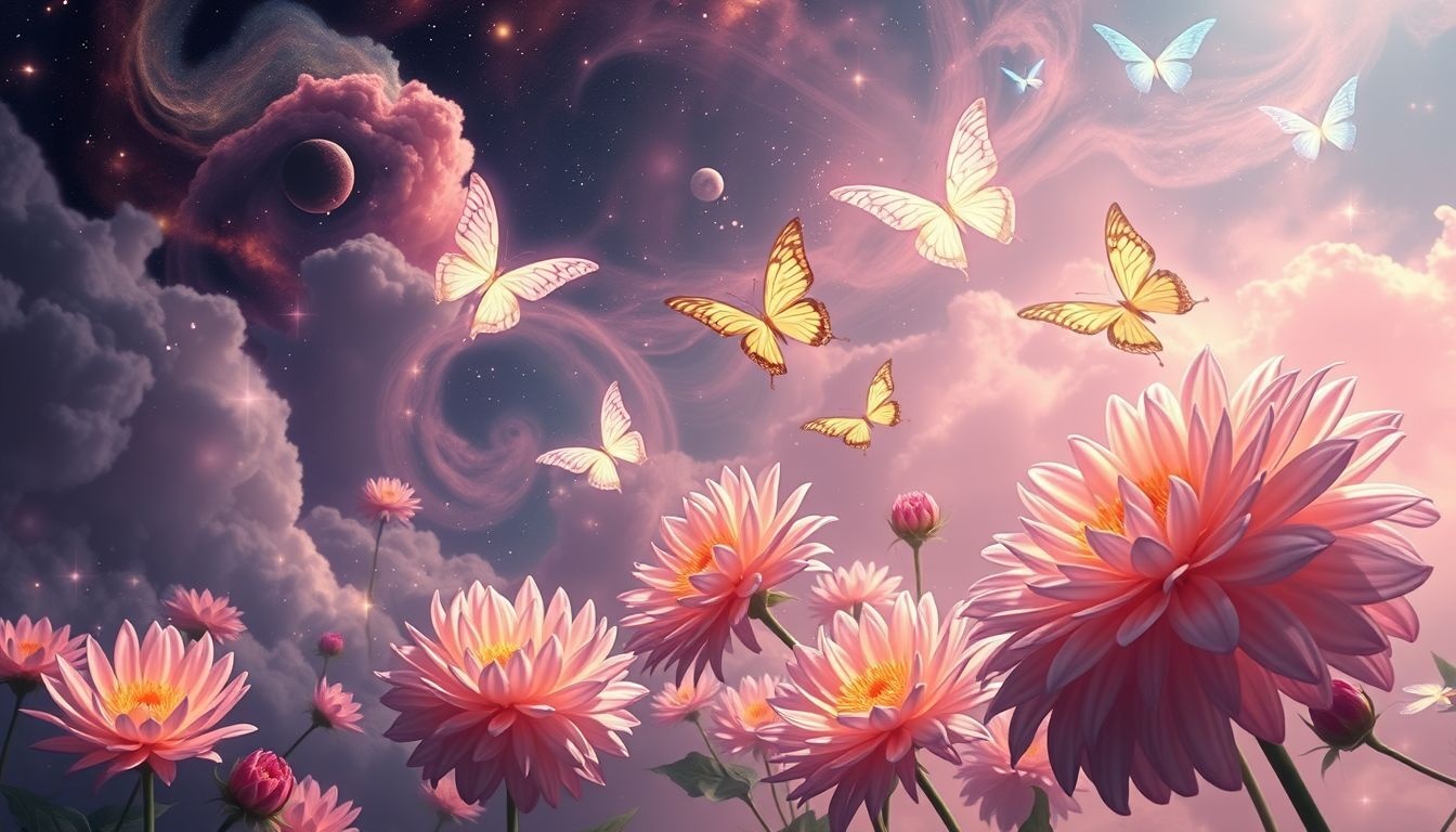 Dromen over dahlia's en vlinders symboliseren innerlijke transformatie en schoonheid.