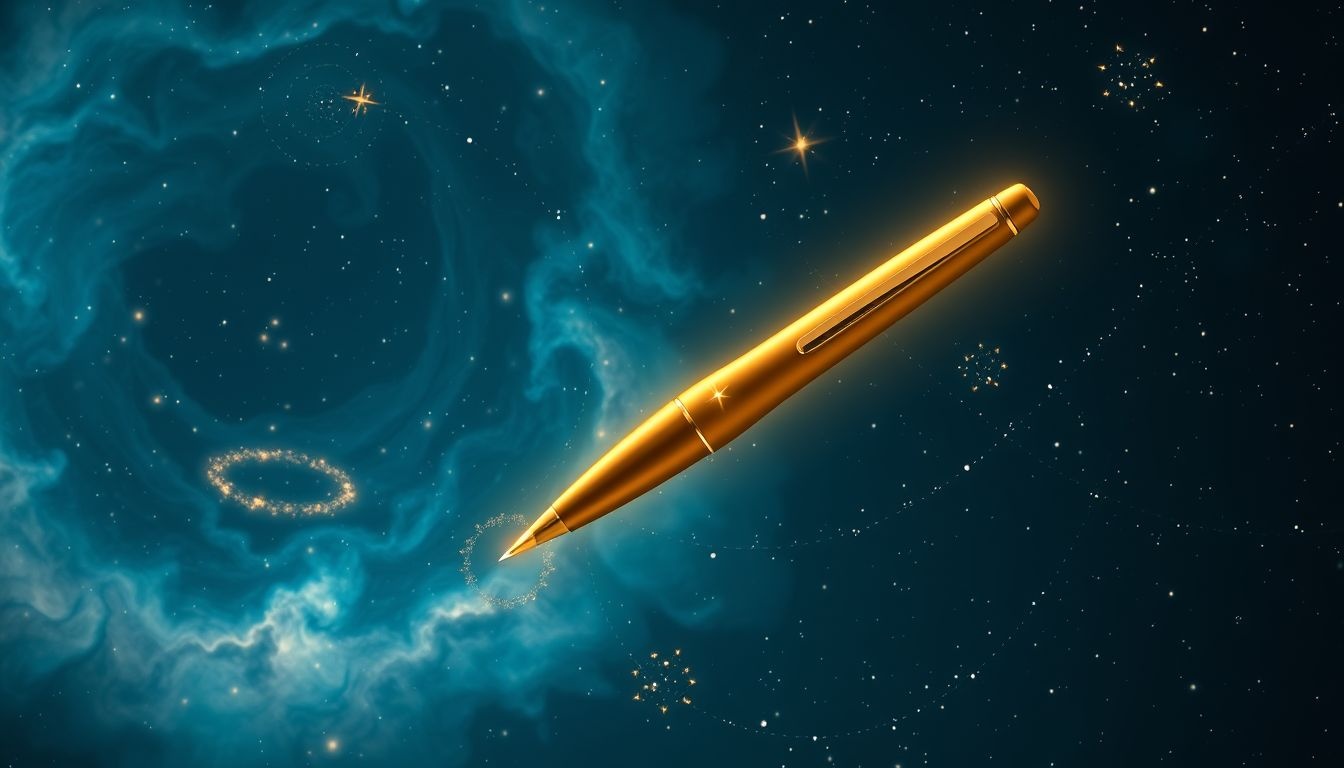 Dromen over een gouden pen symboliseren creativiteit en waardevolle ideeën.