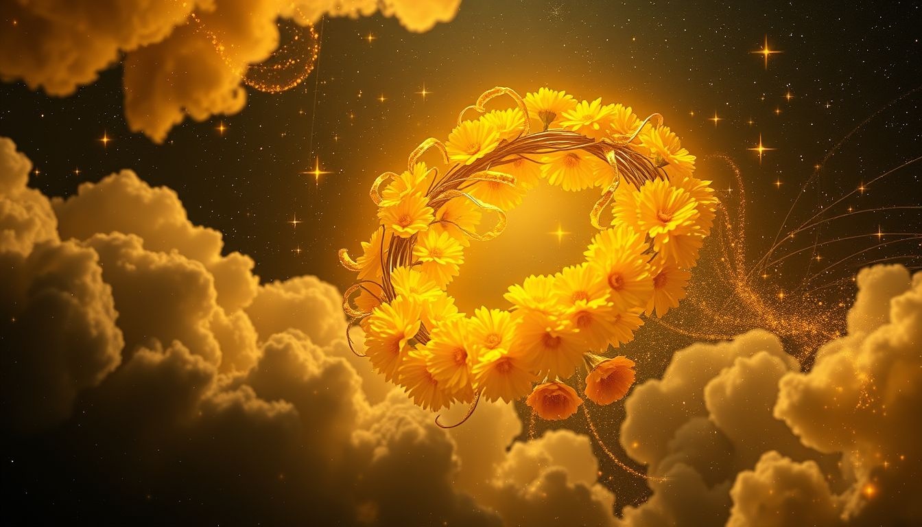 Dromen over een goudsbloemkrans symboliseert eeuwige vreugde en bescherming.