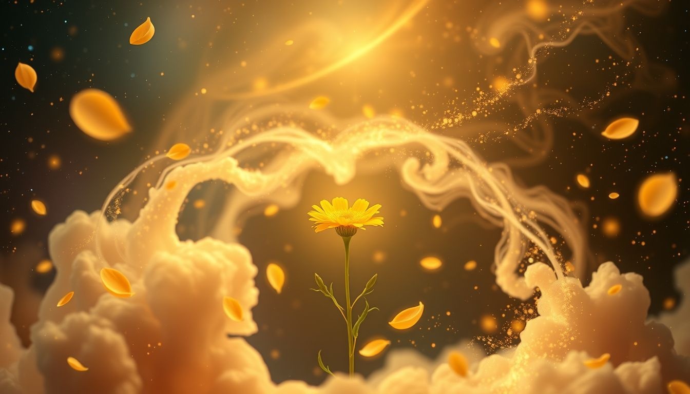 Een kleine goudsbloem symboliseert hoop en nieuwe beginselen.