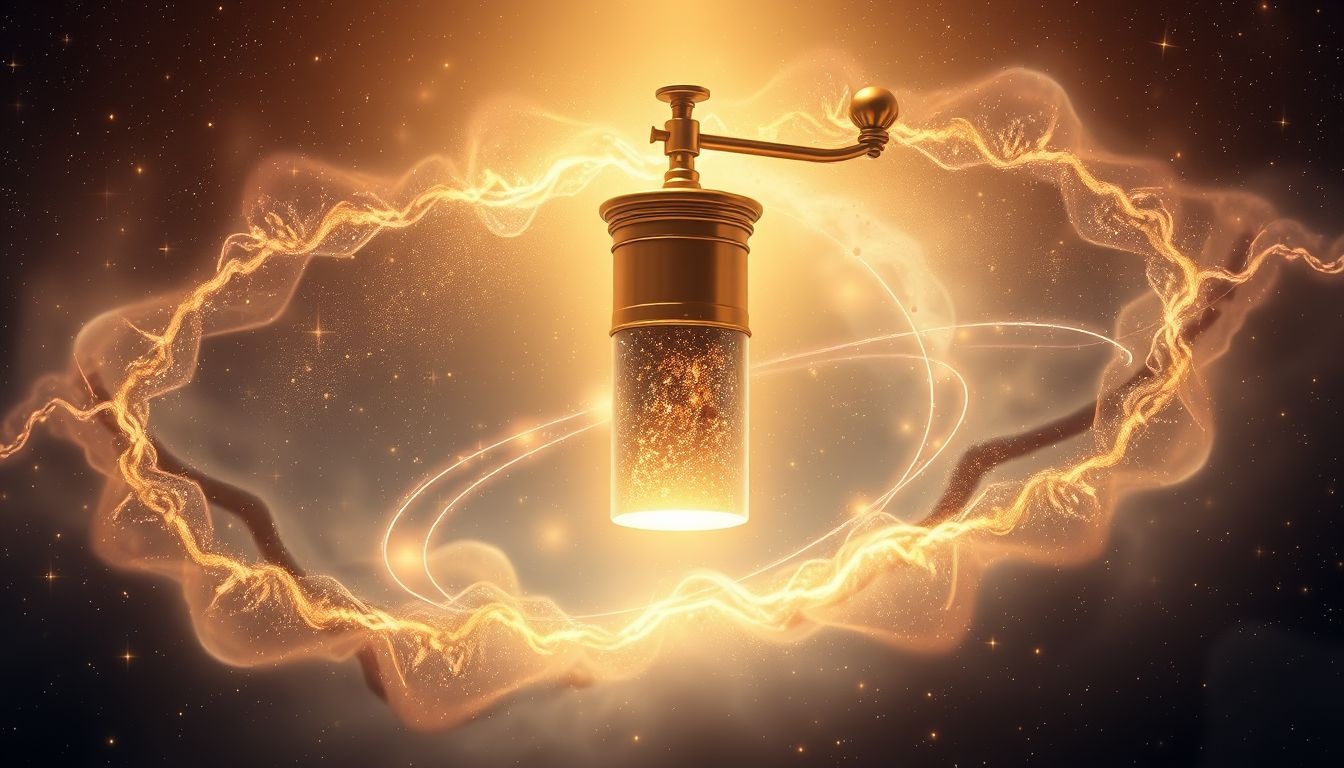 Dromen over gouden koffiemalers symboliseren waardevolle inzichten en rijkdom.