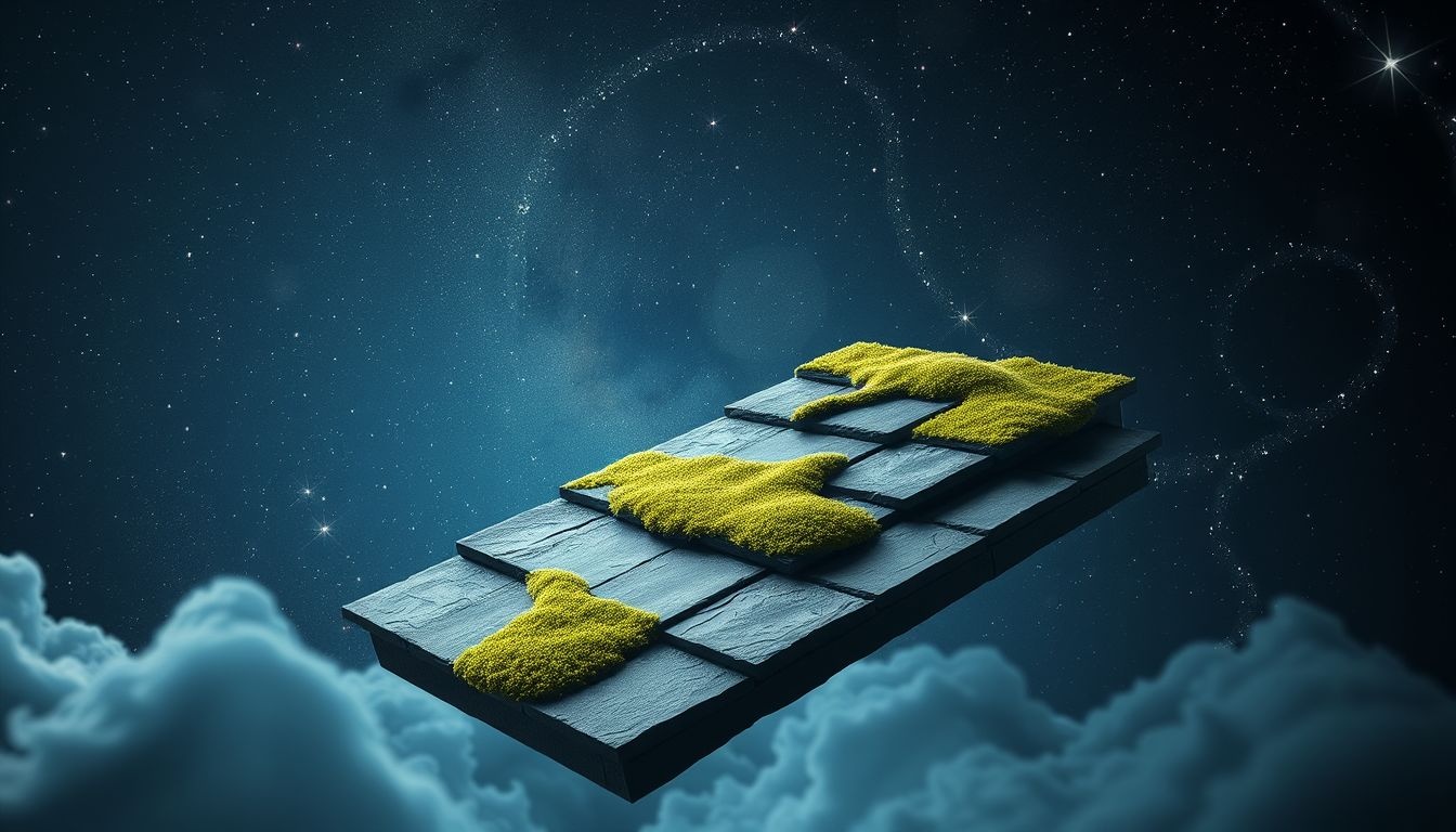 Dromen over mos op een leien dak symboliseert verborgen groei en veerkracht.