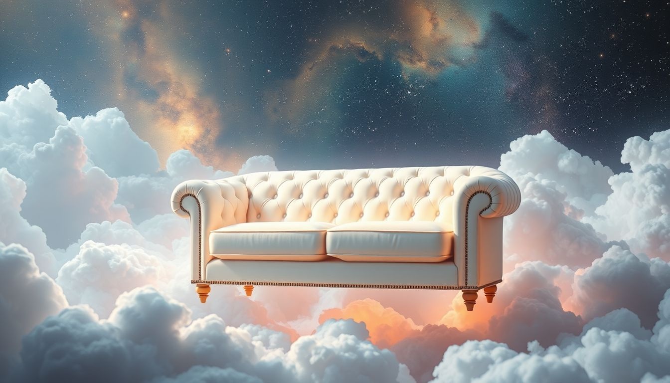 Dromen over schone gecapitonneerde banken symboliseren nieuw comfort en rust.