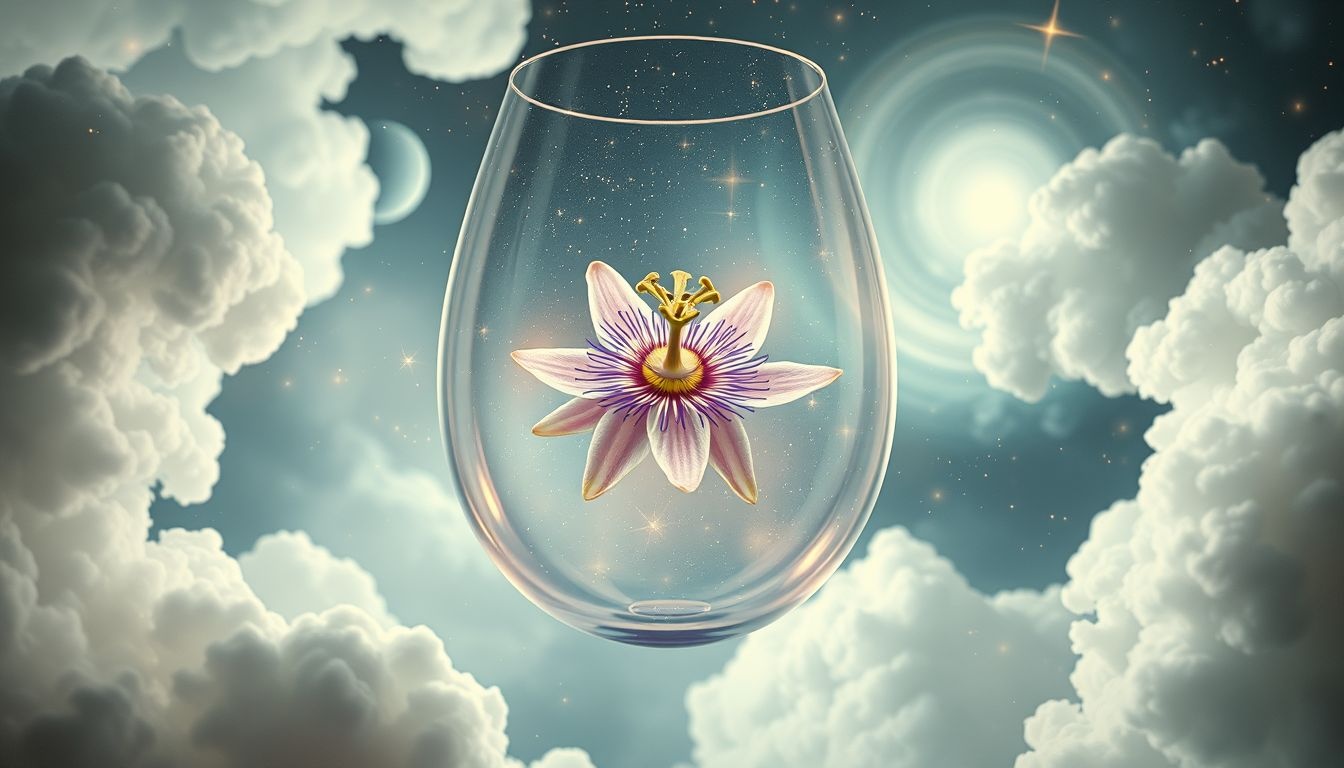 Een passiebloem in een vaas symboliseert innerlijke rust en balans.