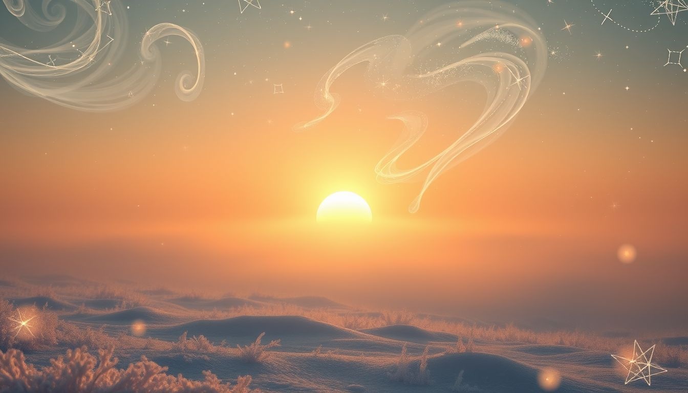 Een winterse zonsondergang symboliseert vaak innerlijke rust en afsluiting.