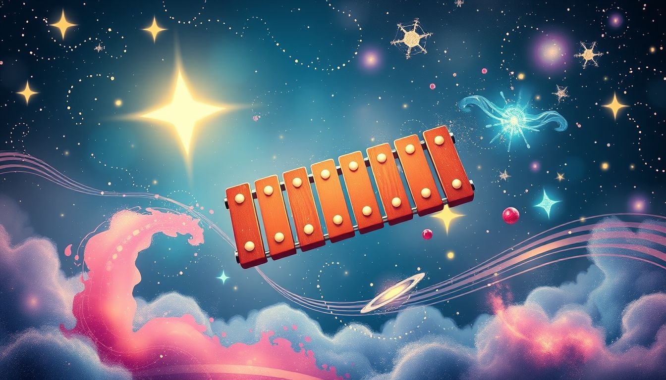 Dromen over een xylofoon symboliseren vrolijke creativiteit en spontane expressie.