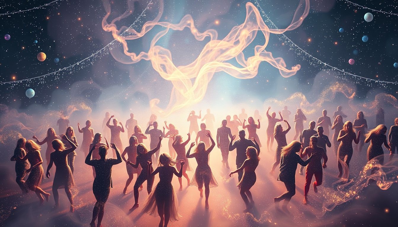 Dromen over dansen in menigte symboliseert sociale verbondenheid en vreugde.
