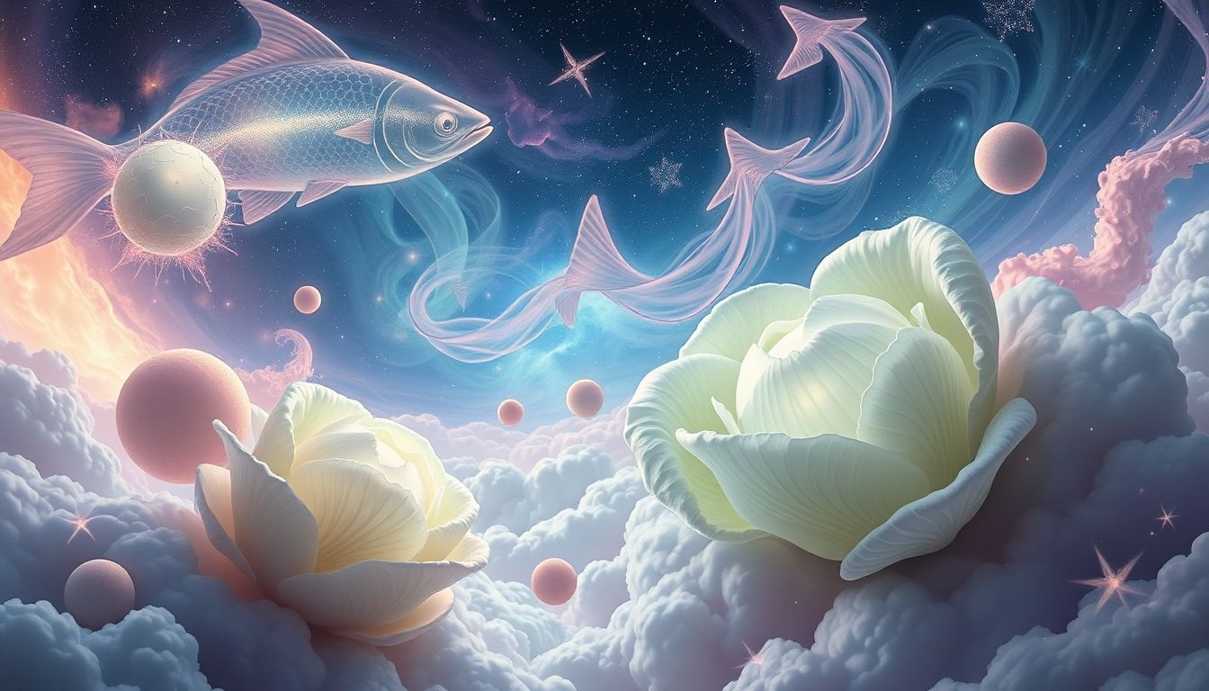 Dromen over kool met vis symboliseert onverwachte overvloed en harmonie.