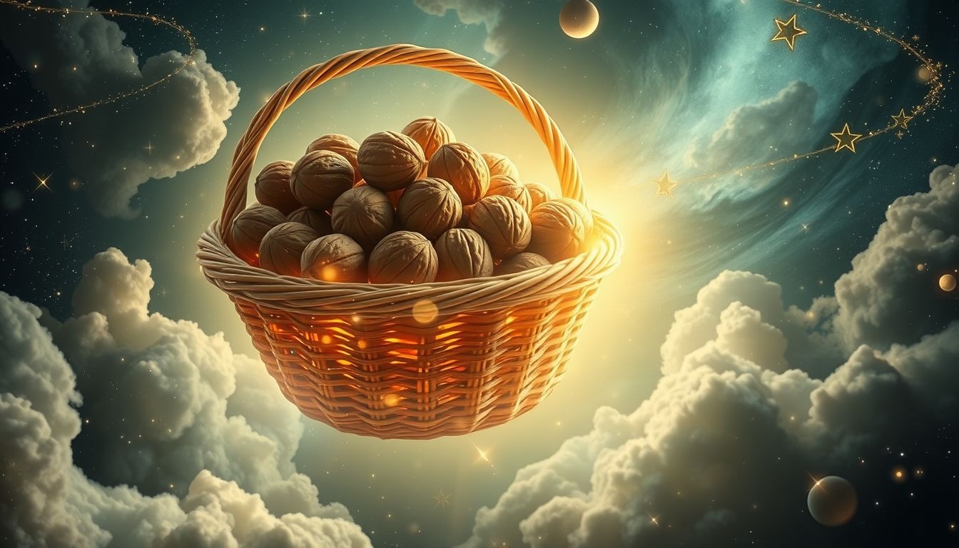 Dromen over walnoten in een mand symboliseren overvloed en innerlijke rijkdom.