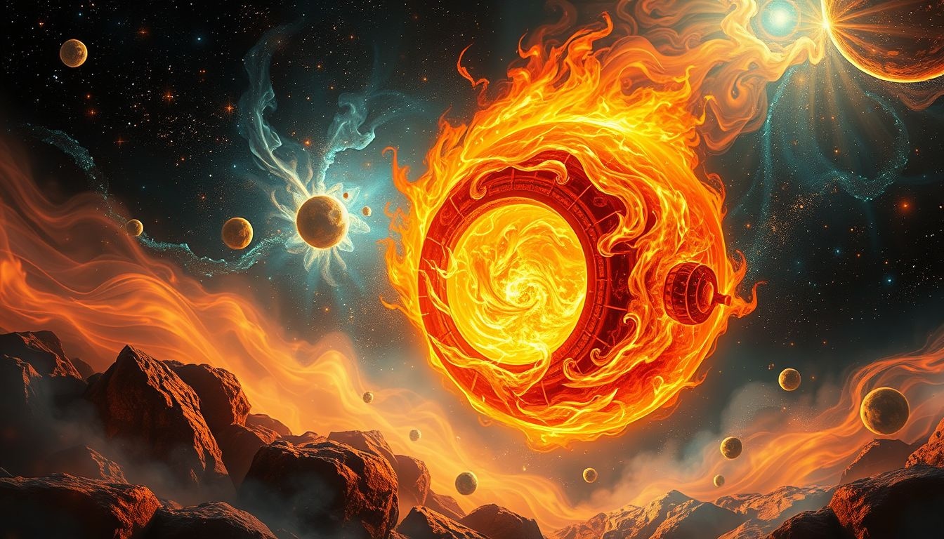 Een brandende cokesoven symboliseert intense innerlijke transformatie en kracht.