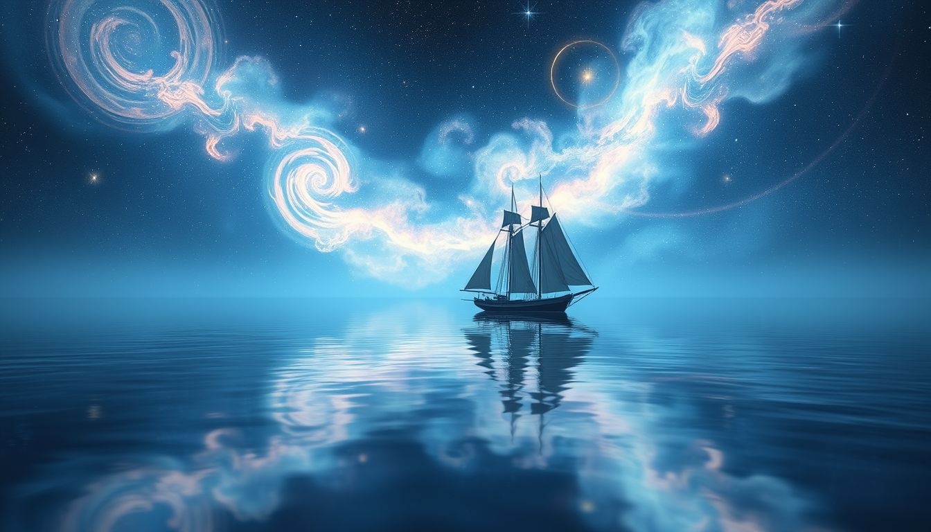Een schoener op kalme zee symboliseert innerlijke rust en vrijheid.