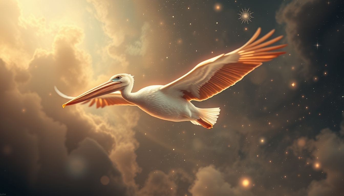 Een vliegende pelikaan symboliseert vrijheid en nieuwe kansen.