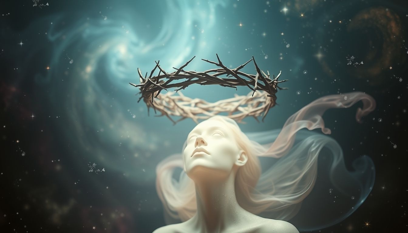 Een doornkroon symboliseert lijden en spirituele beproevingen.