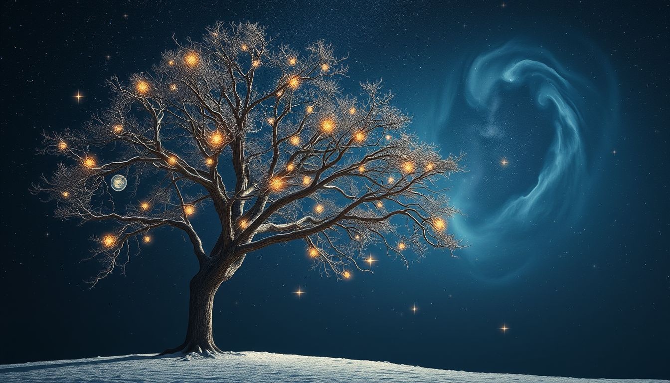 Een essenboom in winter symboliseert veerkracht en innerlijke kracht.