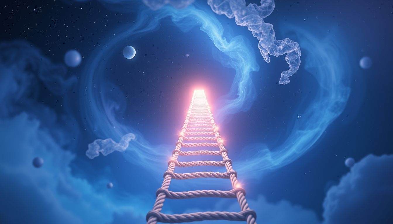 Een touwladder beklimmen symboliseert moeiteloze persoonlijke groei en succes.