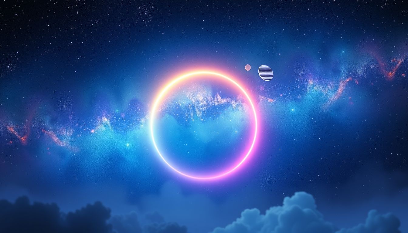 Een kleurveranderende cirkellijn symboliseert innerlijke transformatie en groei.