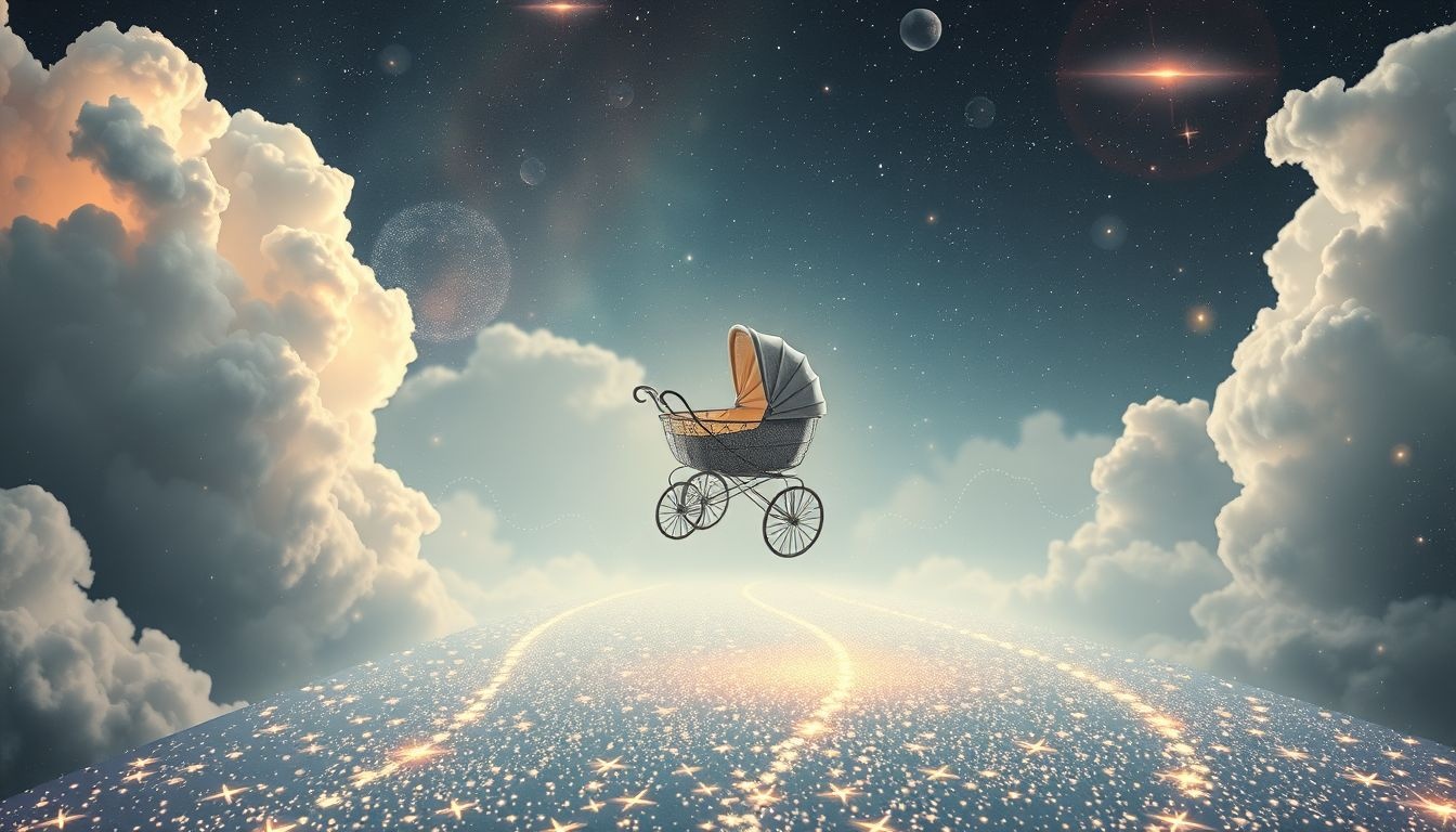 Een kinderwagen op straat symboliseert nieuwe levensfasen en verantwoordelijkheid.