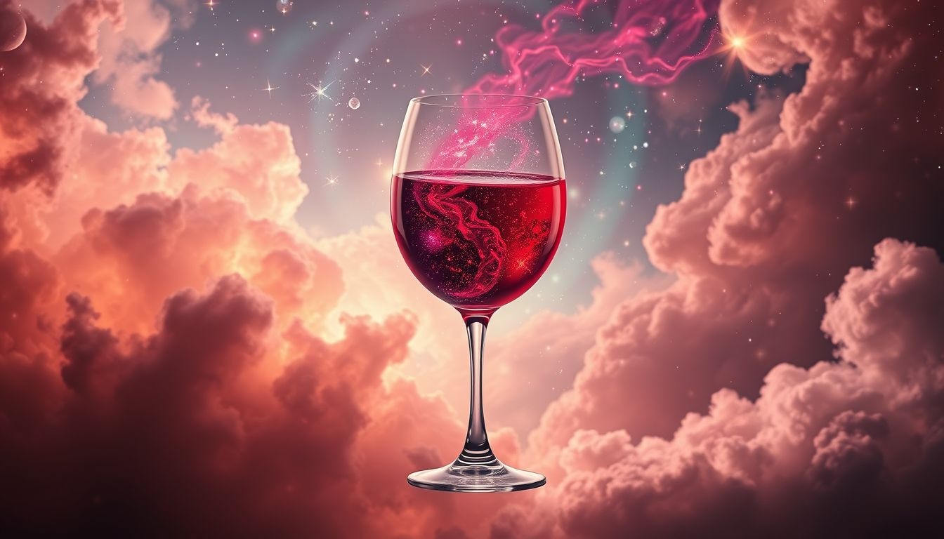 Een rood wijnglas gevuld met iets anders symboliseert onverwachte emoties.