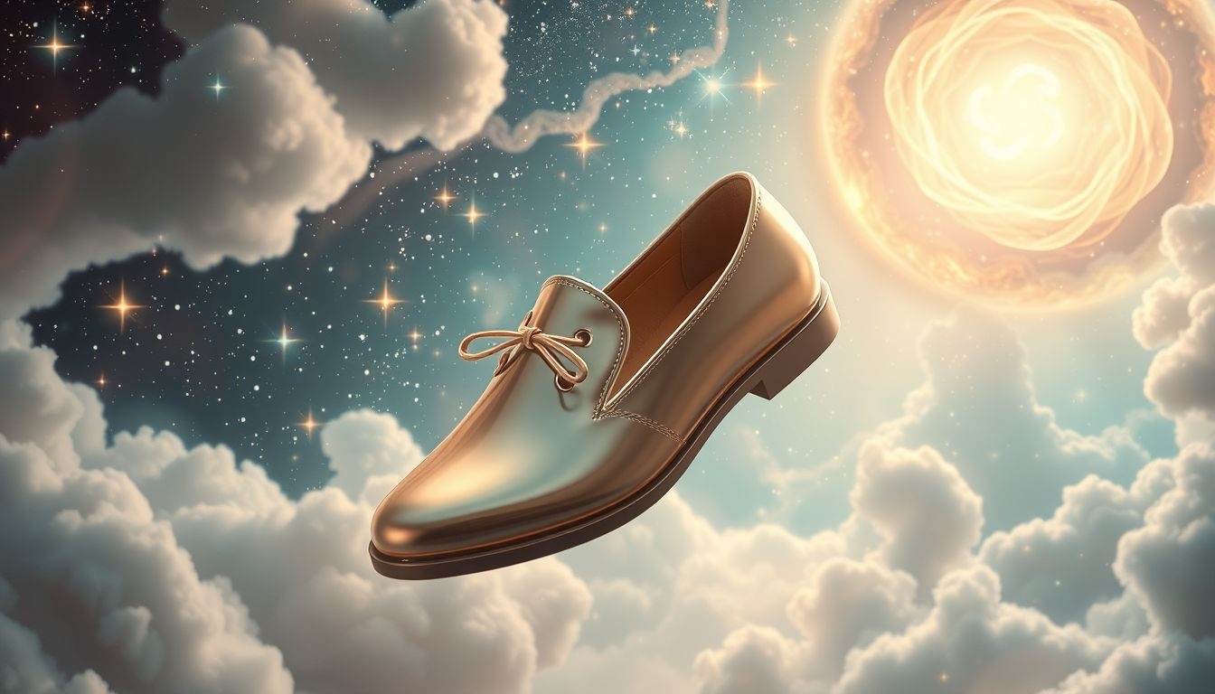 Glimmende schoenen die vliegen symboliseren vrijheid en ambitie in dromen.