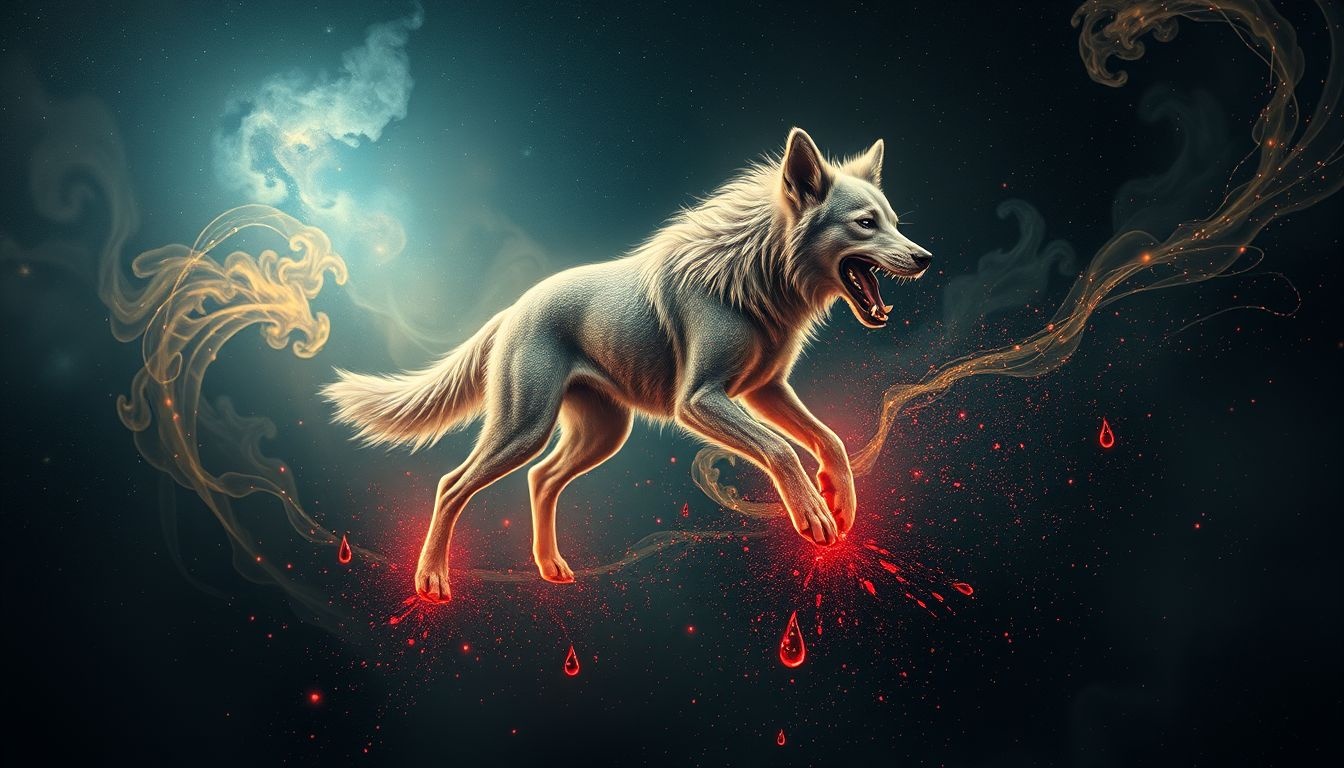 Een bloedende hond in dromen symboliseert innerlijke strijd en verlies.