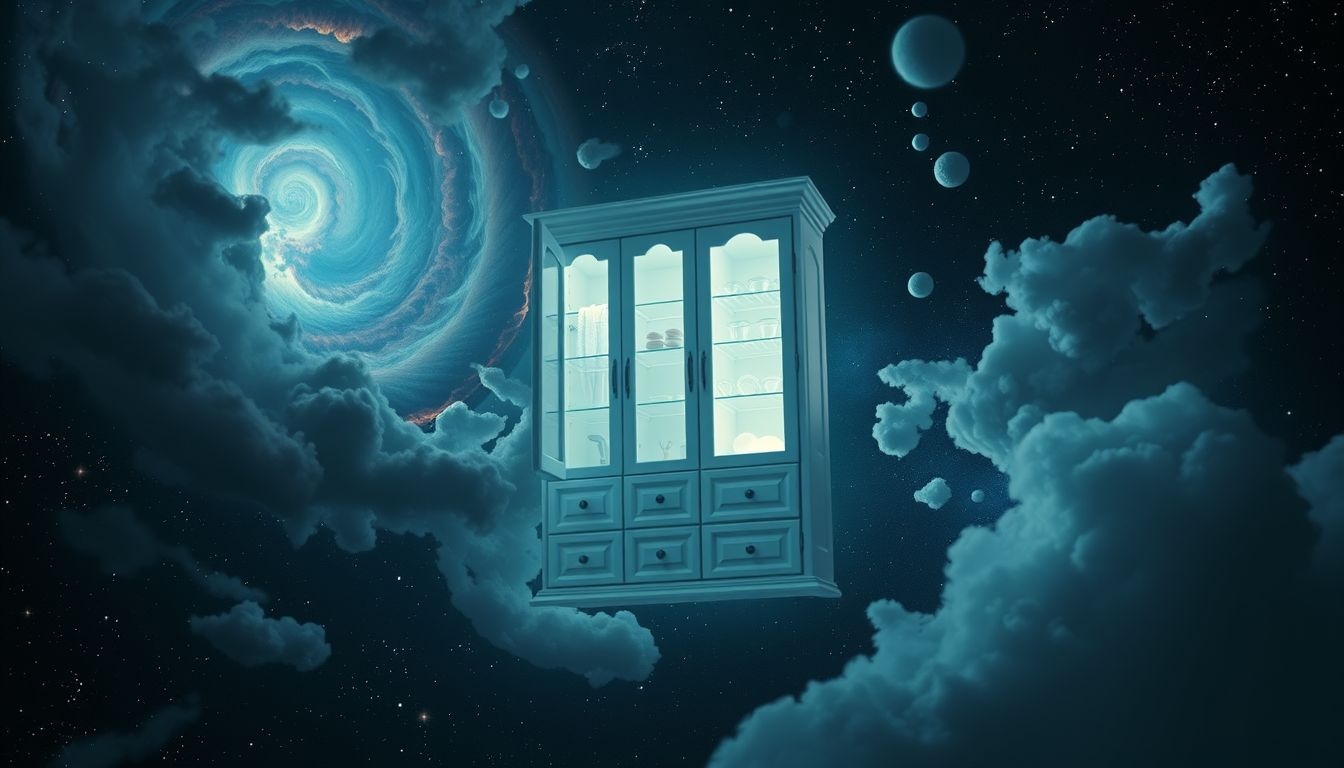 Een badkamerkast met compartimenten symboliseert verborgen emoties en orde.