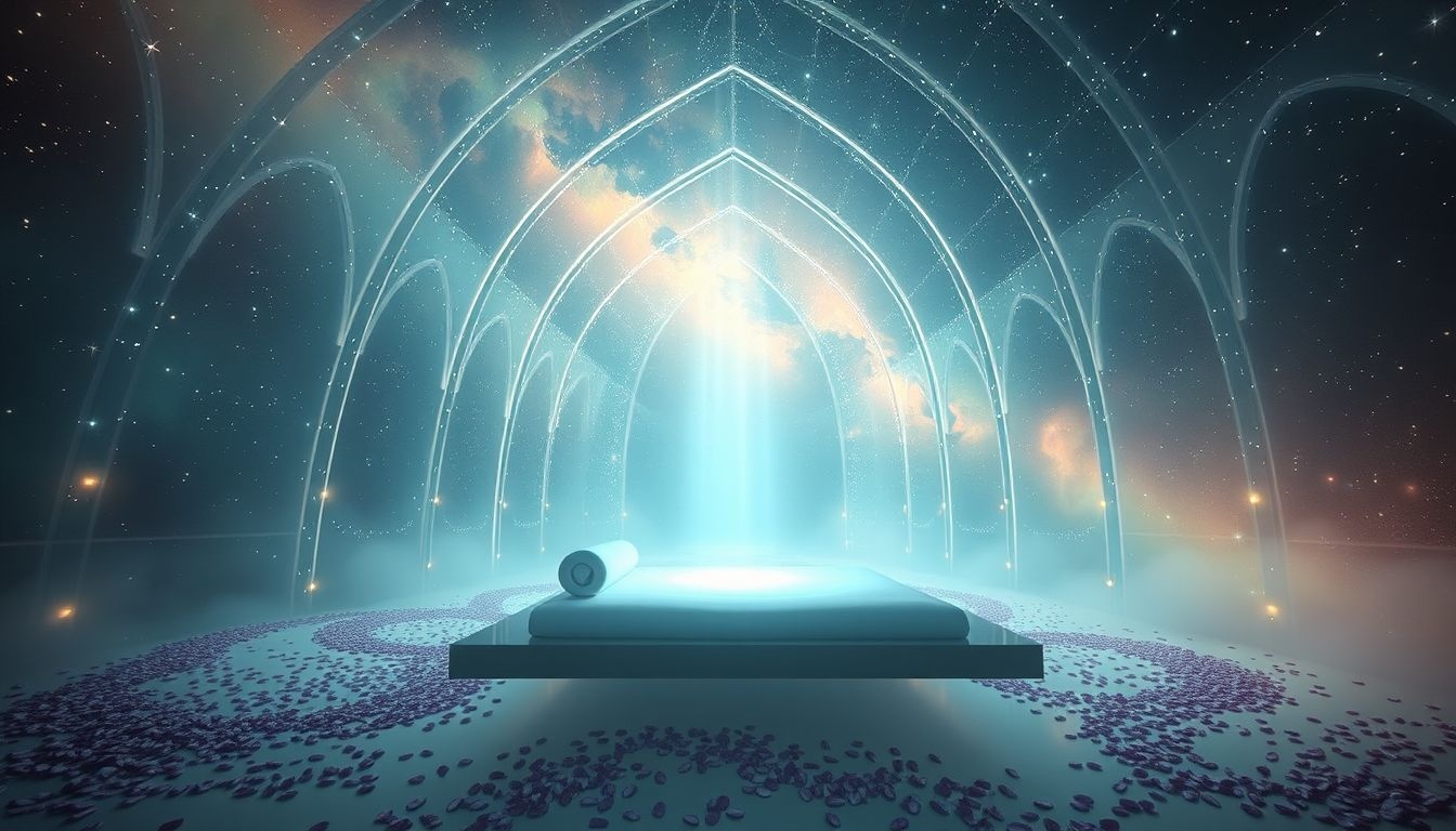 Een bruidsbed in een kerk symboliseert spirituele verbintenis en zuiverheid.