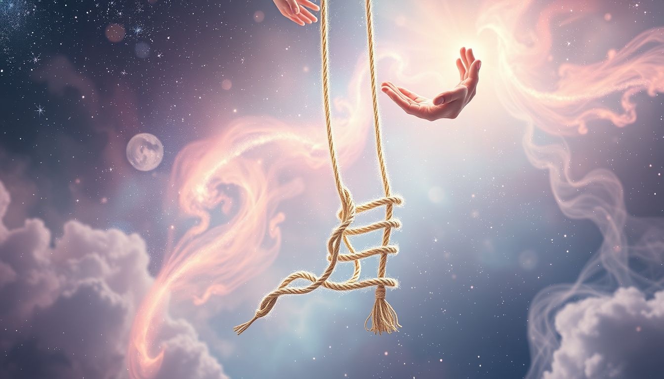 Een kapotte touwladder symboliseert uitdagingen in je levenspad.