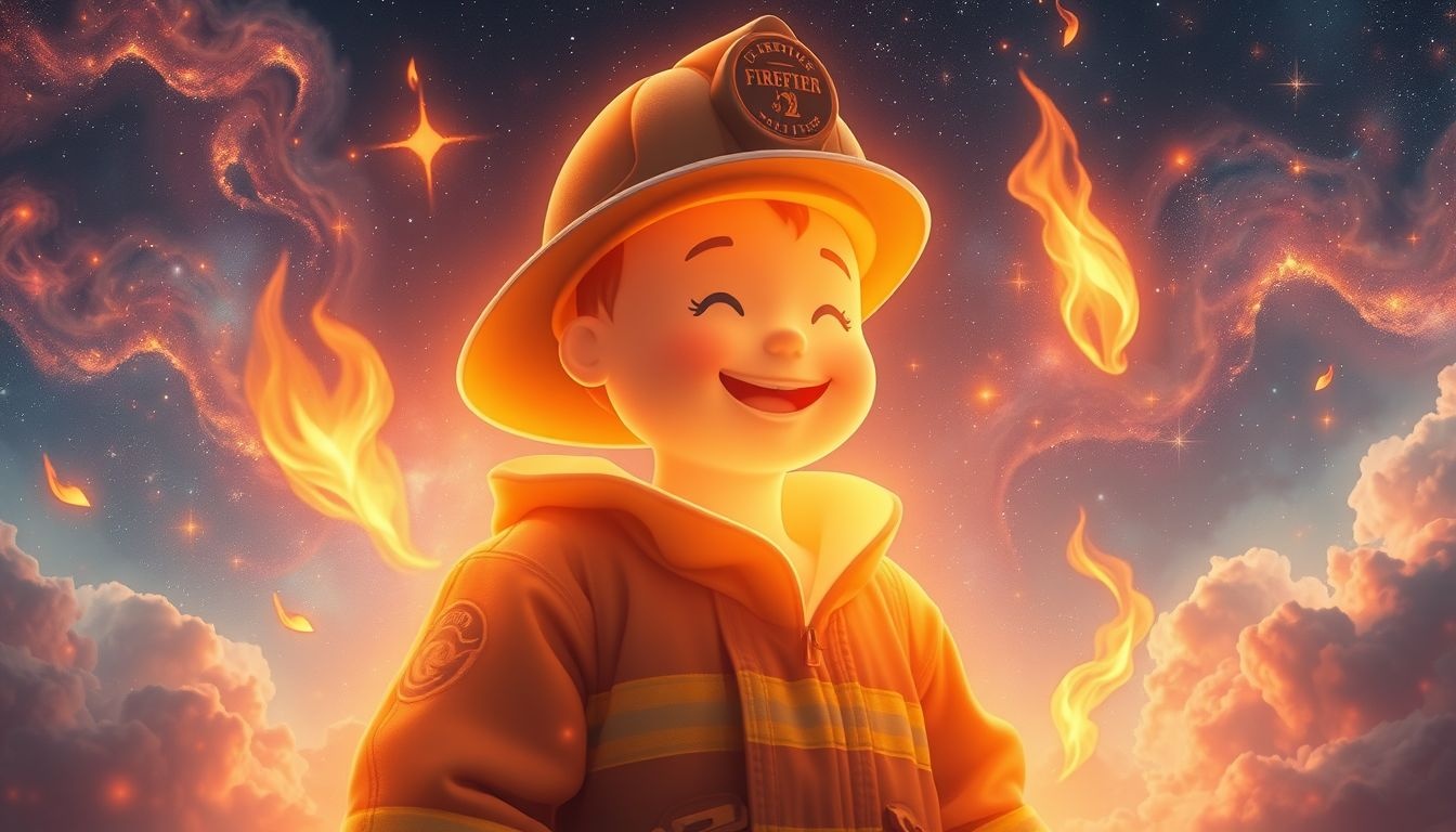 Een lachende brandweerman symboliseert moed en geruststelling in dromen.