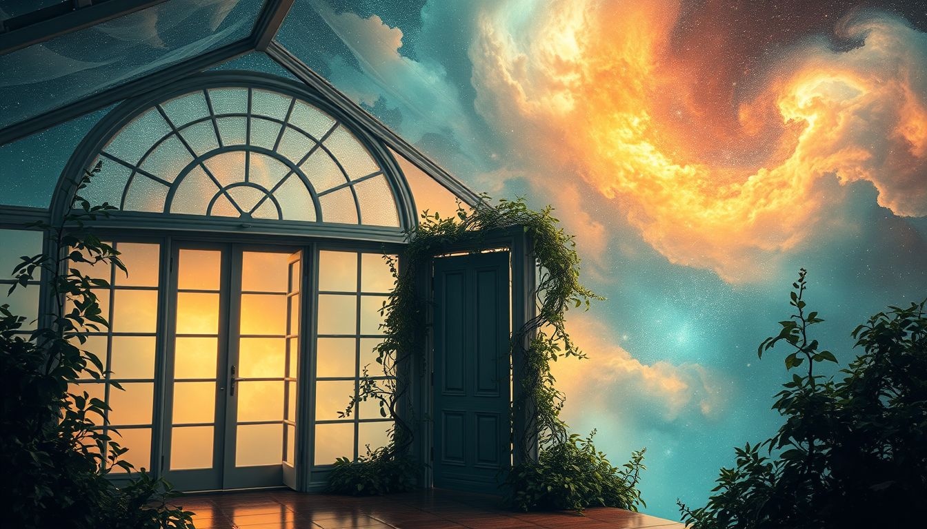 Een verborgen deur in een oranjerie symboliseert geheime kansen.