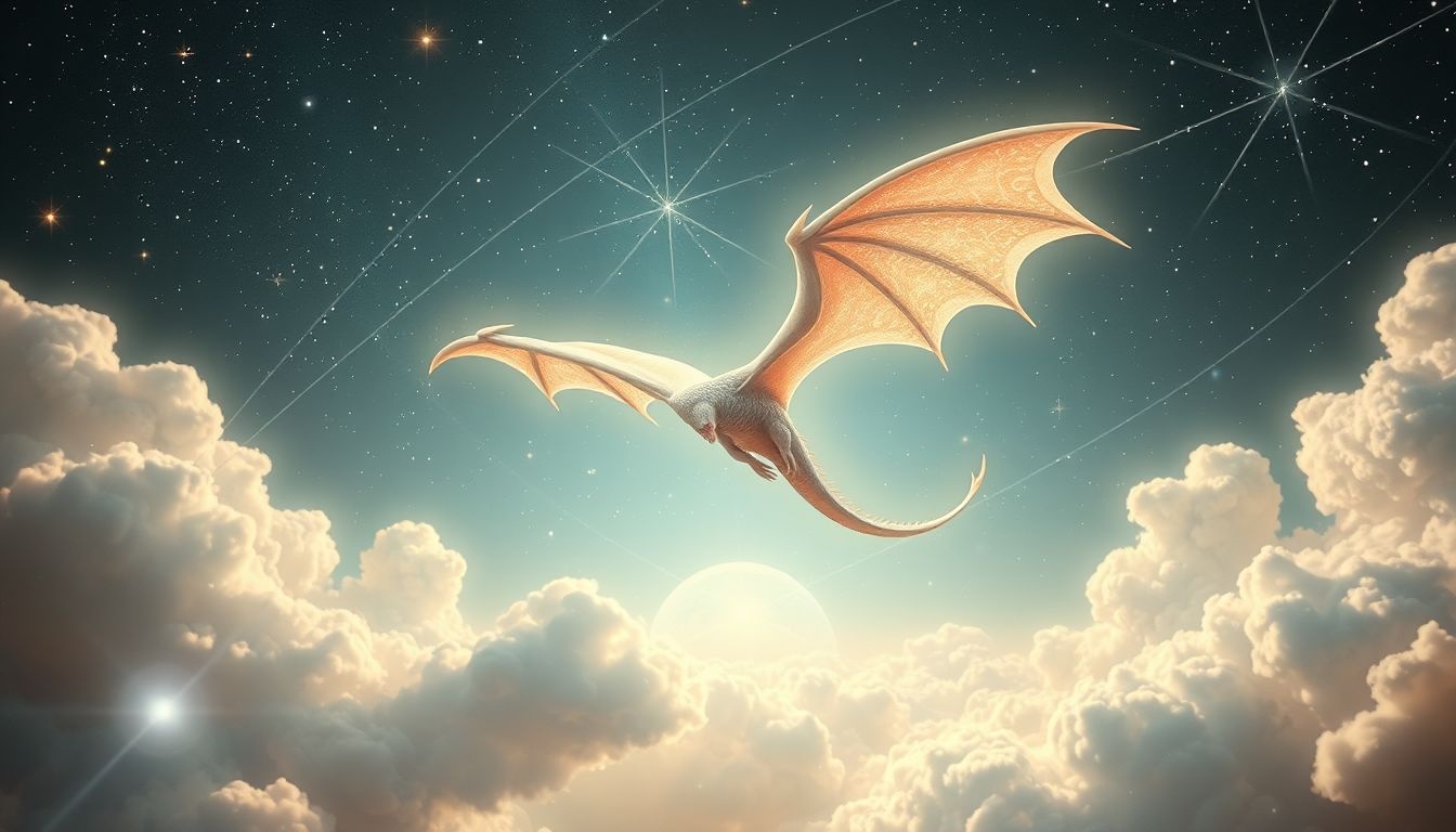 Een wyvern in heldere lucht symboliseert vrijheid en kracht.