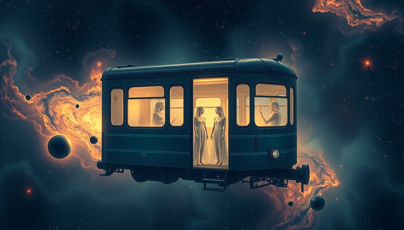 Opgesloten in een treincoupé symboliseert gevoel van vastzitten.