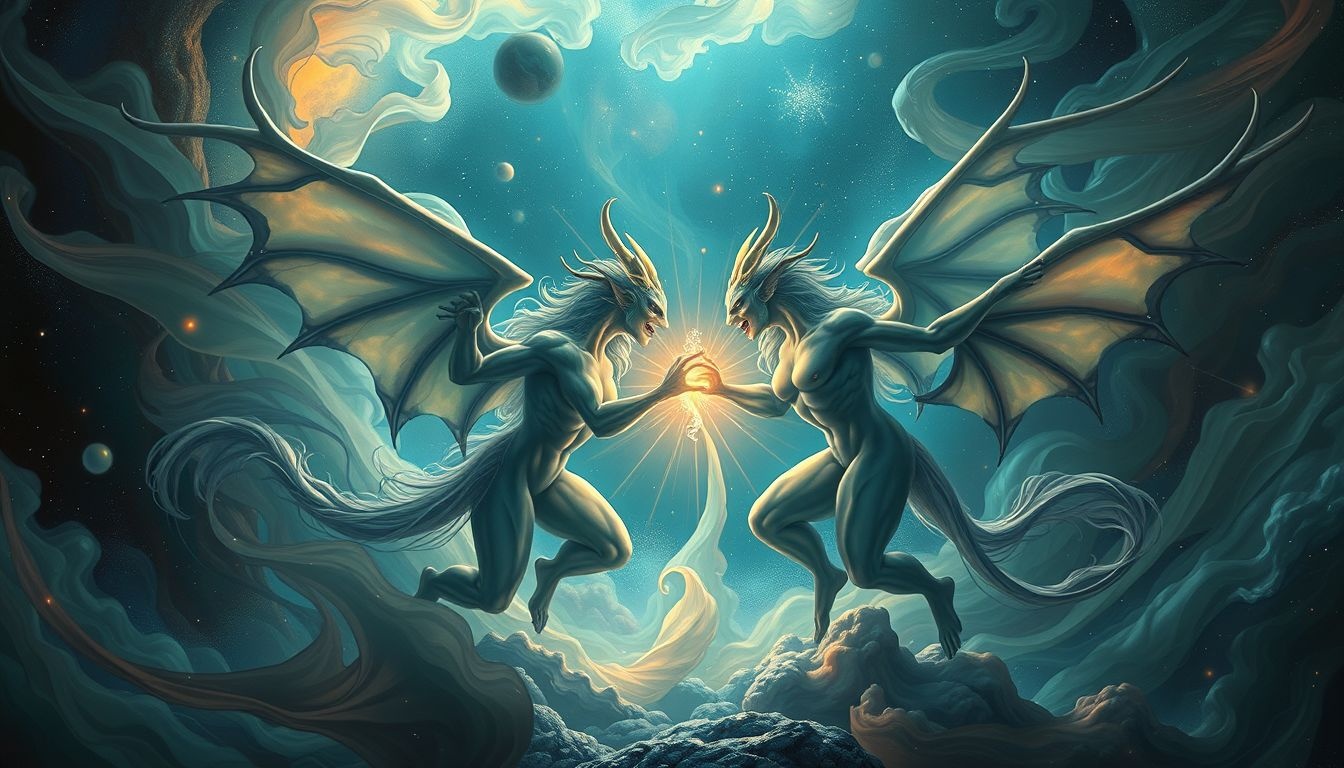 Androgyne demonen symboliseren innerlijke strijd tussen mannelijk en vrouwelijk.