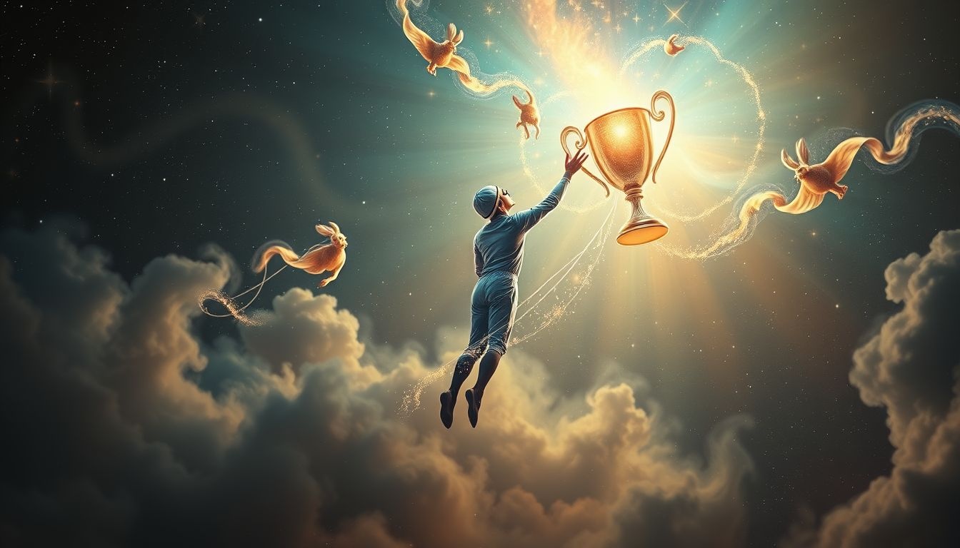 Een jockey die een beker wint symboliseert succes en erkenning.