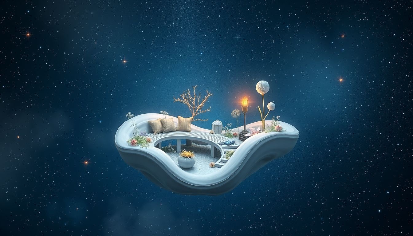 Een klein tuinbankje symboliseert rust en innerlijke reflectie in dromen.