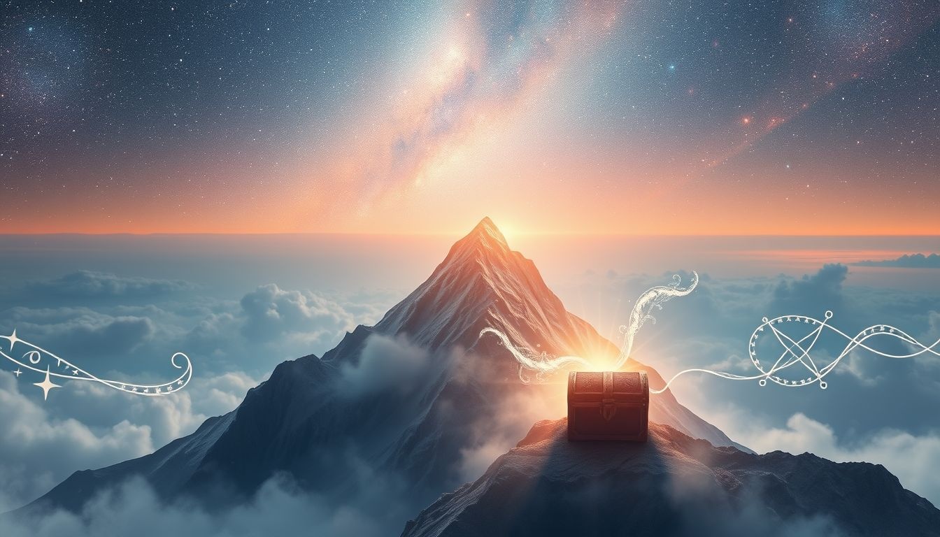 Een schat op een berg symboliseert onverwachte persoonlijke groei.